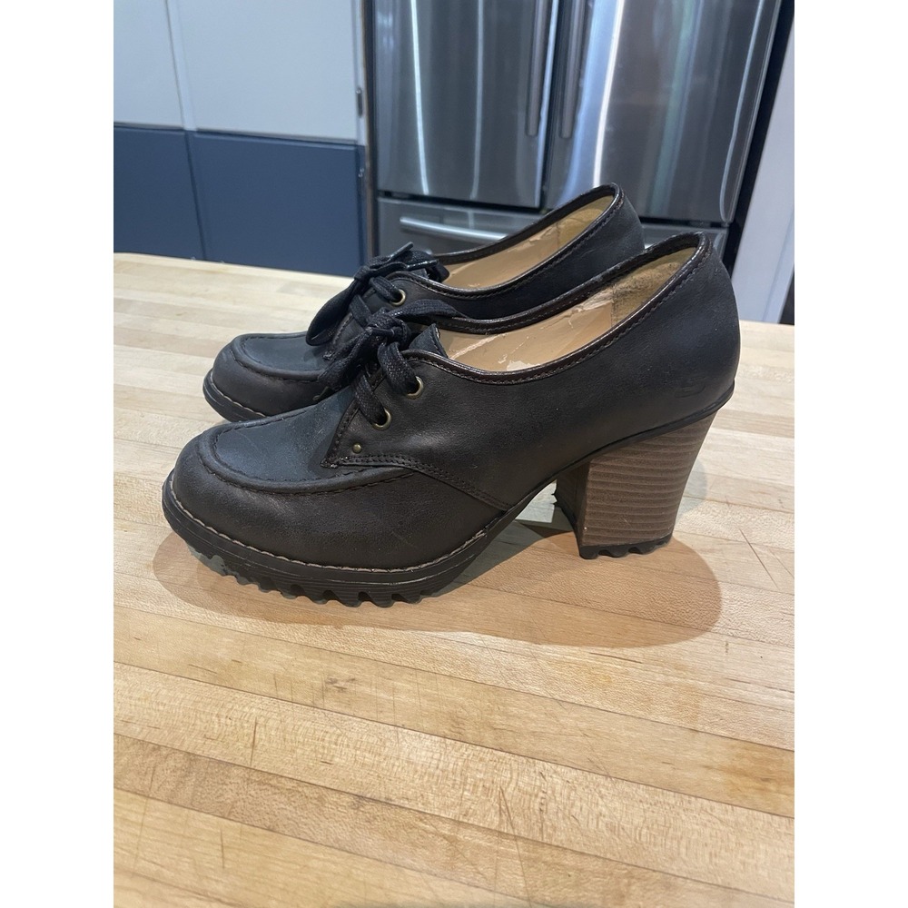 Skecher Girl Chunky Lace Up Lug Sole Coal Black Heeled Oxford Shoes 7 Y2K Read